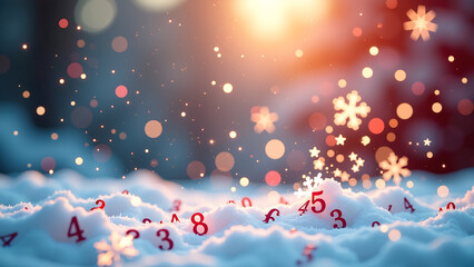 colorful winter wonderland scene features sparkling snowflakes amidst swirling vortex numbered confetti set backdrop
