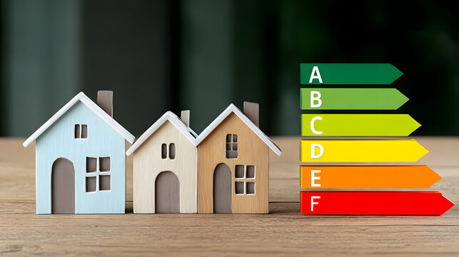 Diagnostic de performance &eacute;nerg&eacute;tique (DPE) des maisons en bois avec des niveaux de performance sur un tableau