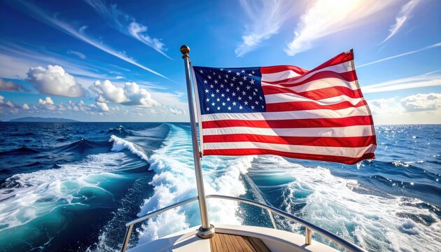 American flag waving on a boat