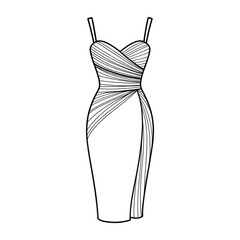 A black and white sheath dress illustration line art of a coloring page 