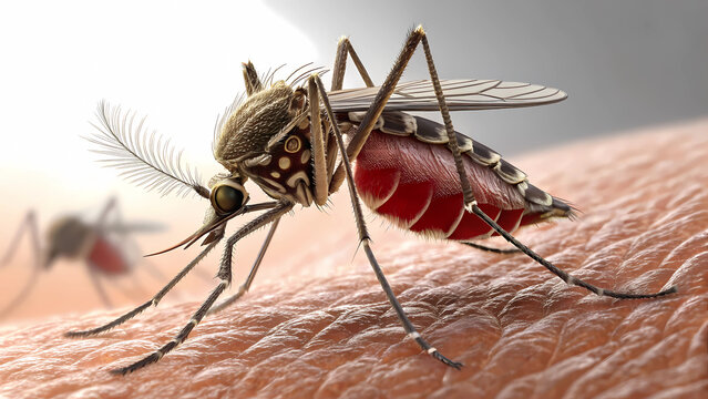 Mosquito biting skin close up vector illustration of insect sucking blood disease carrier danger health ick ick