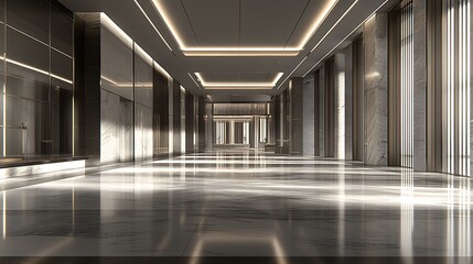 Fototapeta premium Elegant, modern hallway in a stylish hotel or convention center.