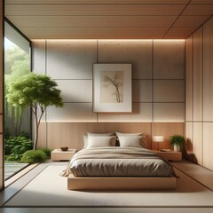 A Luxurious bedroom interior design: A bedroom with a large bed and wooden floors.
