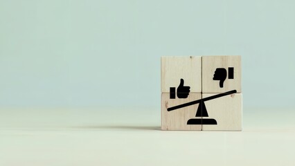 Balance between like and dislike shown on wooden blocks concept