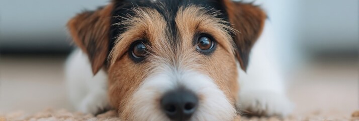 A wistful Jack Russell terrier lounges with soulful gaze, conjuring thoughts of National Dog Day and canine cuddle festivities