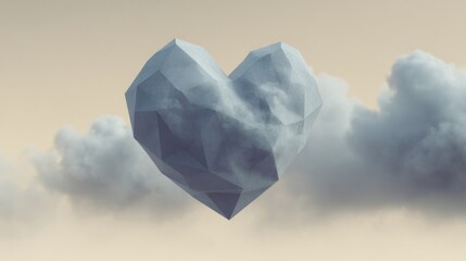 Geometric heart-shaped cloud floats ethereally, evoking love's abstract allure and Airy Fairy Day's whimsical fantasy tapestry
