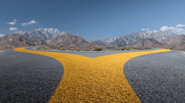 Highway fork to mountains