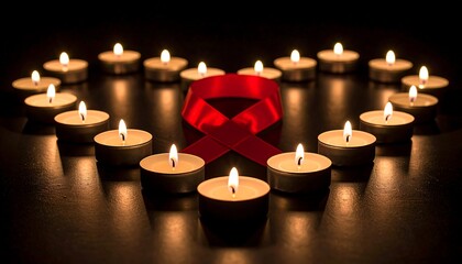 Heart of candles, red ribbon