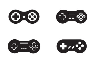 Set of Retro Game Controller Icons in Black and White – Vector Illustration