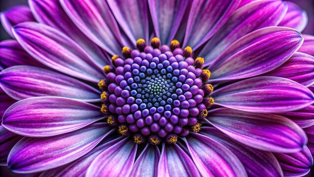 Macro view of a vibrant purple and pink daisy