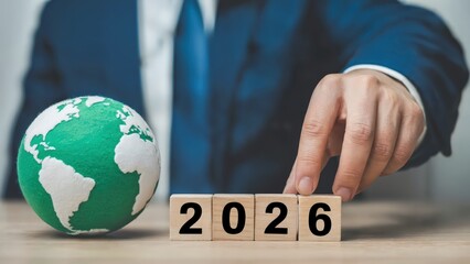 Planning for the year 2026 and sustainability with a world globe