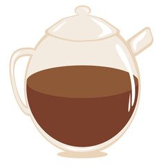 Vector teapot with dark hot tea. Simple autumn illustration for tea shop design, cozy drink concepts, and food packaging.