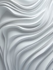Abstract 3D white wave texture with smooth layered curves and fluid motion, minimalist seamless pattern, modern luxury design