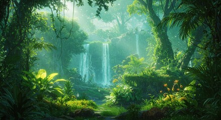 Obraz premium Tropical waterfall jungle scene