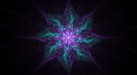 Naklejka premium Celestial Fractal Flower - Abstract symbolizing cosmic energy, spiritual enlightenment, intricate design, vibrant colors, and natural symmetry