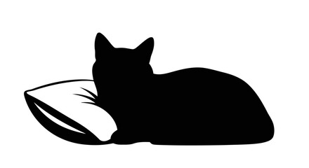 Serene Cat Resting on a Pillow: A Black and White Minimalist Design