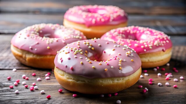 Pink frosted donuts with colorful sprinkles