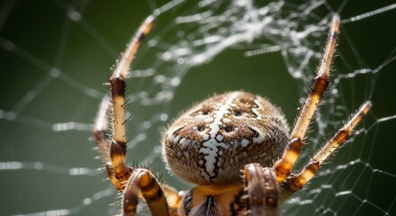 Close-up of a Spider in its Delicate Web, Detailed Macro Photography