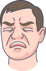 Illustration of a man's face with a strong facial grimace. His eyes are squeezed shut and mouth is downturned, expressing pain, disgust, or a foul smell.