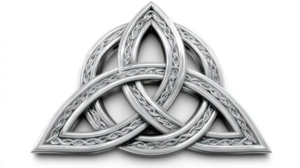 Intricate metallic Celtic knot on white background