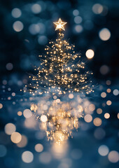 Sparkling Christmas Tree with Bokeh Lights in Winter Night Scene