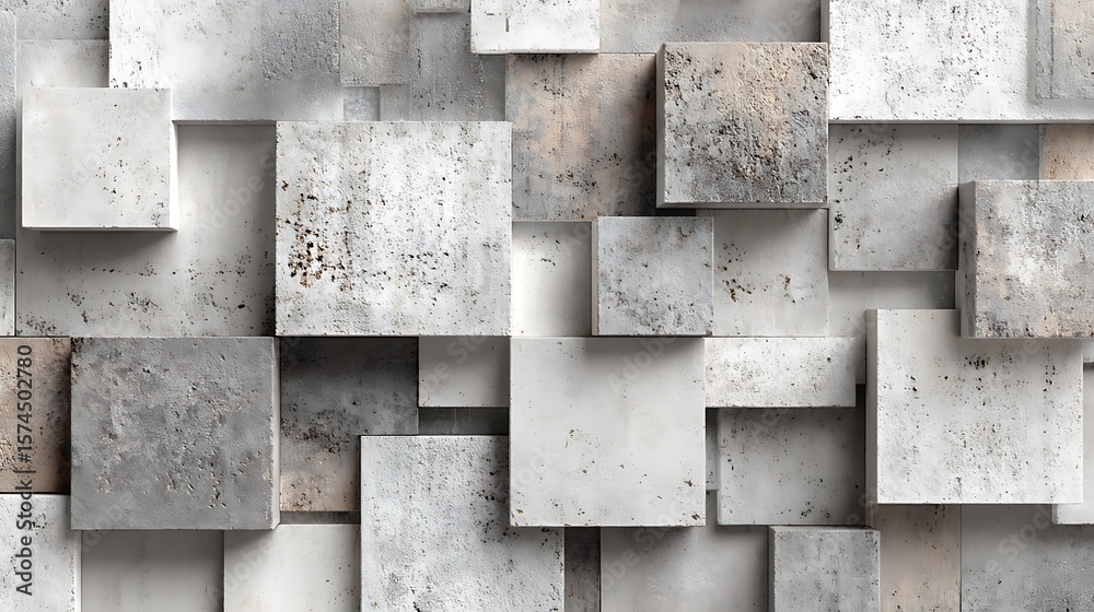 Fototapete textured concrete blocks arranged in a modern geometric pattern with dramatic lighting