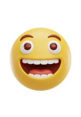 Happy Emoji Face 3D Render - A cheerful 3D emoji with a wide open smile, expressing pure joy and happiness. Perfect for positive and upbeat designs
