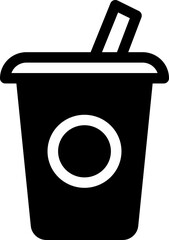 Minimalist vector graphic of a sweet dessert beverage in a to-go cup. A clean black line art icon for coffee, juice, or soda