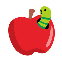 Apple with Worm Illustration Sweet Fruit Food Icon