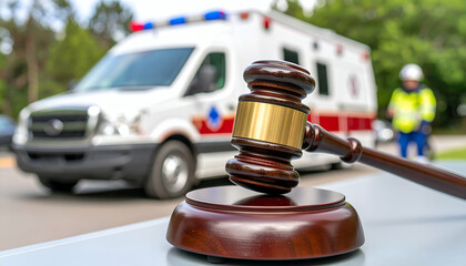Gavel with Ambulance, Accident, and Lawsuit.