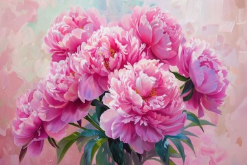 Fototapeta premium Beautiful painting of pink peonies, perfect for representing love, romance, and beauty