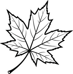 A simple black and white line drawing of a maple leaf, perfect for autumn designs, educational resources, or coloring pages with its clear and crisp outline.