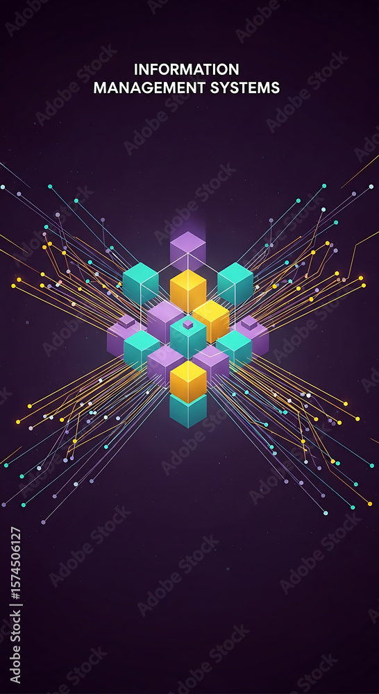 Poster abstract design representing information management systems connected data network flow visualizatio
