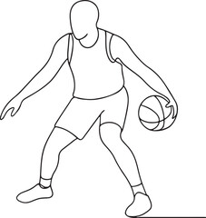 Fototapeta premium Basketball Player Dribbling Ball Line Drawing on White