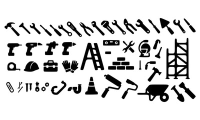 Collection of Black and White Construction Tool Icons
