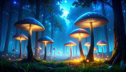 Enchanting Moonlit Mushroom Forest.
