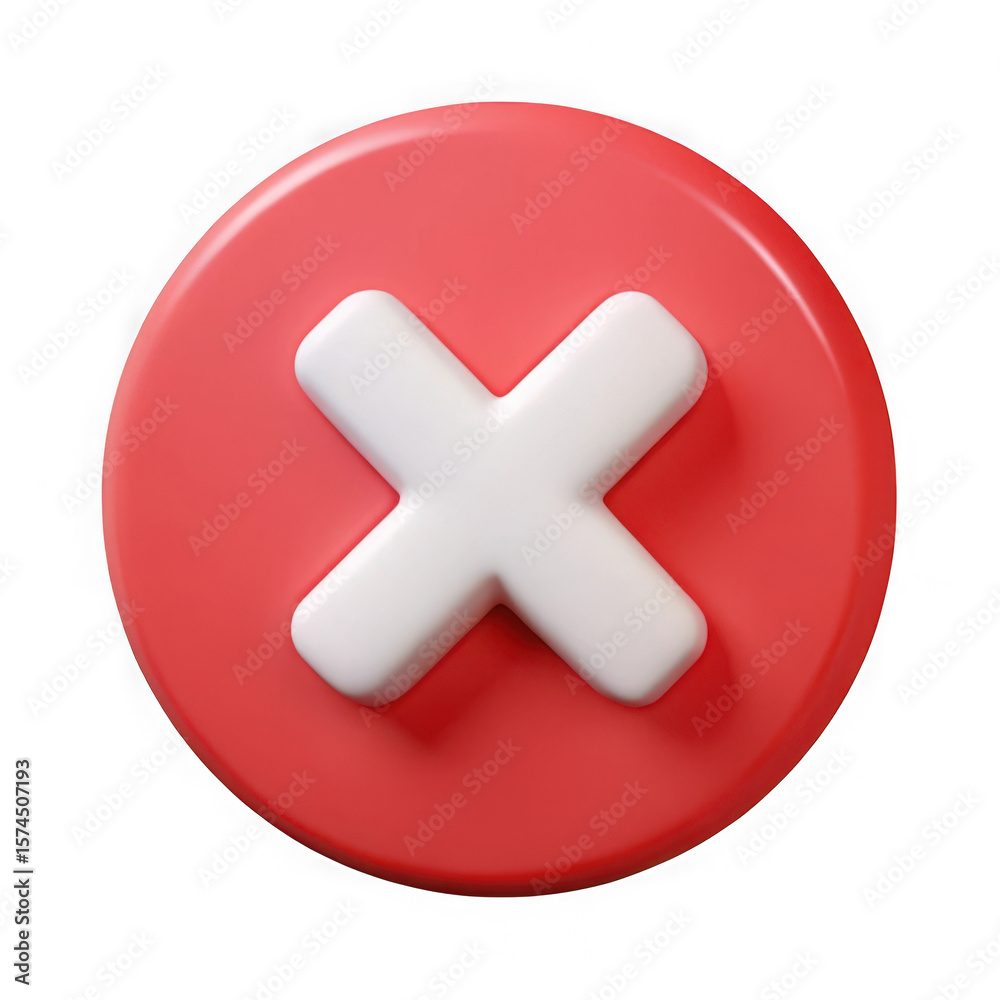 Fototapete 3d rendering of a white x mark symbol inside a red circle isolated on transparent background