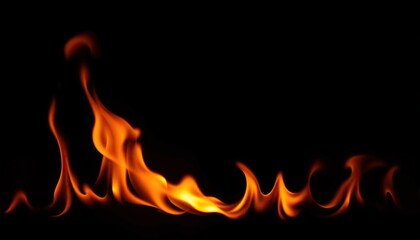 Intense flames dance against stark black canvas showcasing vibrant colors and intricate patterns of fire