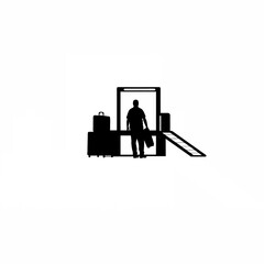 Silhouette of man stopping at security checkpoint scanner on white background