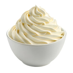 Whipped cream in white bowl isolated with transparent background ideal for food design visuals