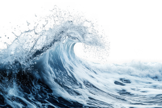 Dynamic ocean wave clipart png, sea water splash, powerful breaking wave stock image, aquatic element, oceanography resource, isolated on transparent background