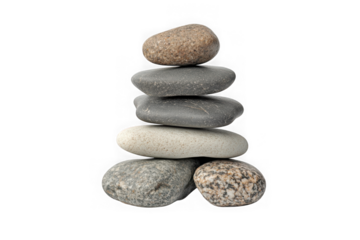Zen stones stacked for meditation and balance, harmony, relaxation, spa, and wellness concepts isolated on transparent background