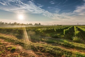 Beautiful vineyard landscape under cloudy mountain skies in the afternoon