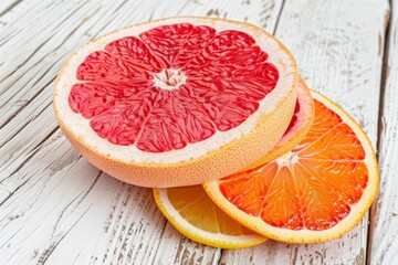 Colorful citrus fruits on rustic wooden surface showcasing vibrant textures and natural freshness