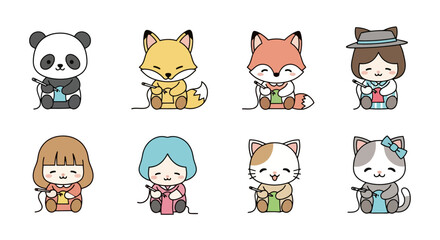 Cute Animals and People Knitting Kawaii Style