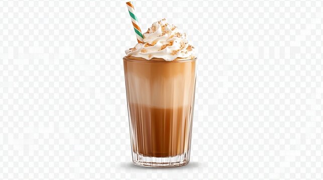 A tall glass of iced coffee drink with whipped cream