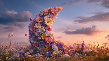 Dreamy Moon Shape Made of Colorful Flowers