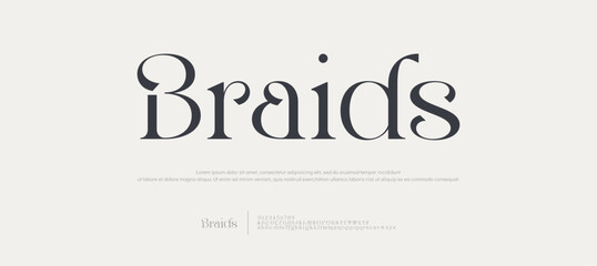 Braids Minimal luxury font alphabet logo. Typography modern sans fonts and number for logo brand. vector illustration