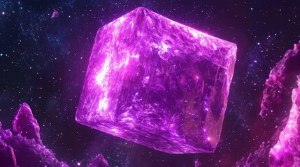 Futuristic Purple Cube Suspended in Deep Space