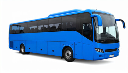 Modern Blue Tour Bus Isolated on Clean White Background for Travel Company Promotion Long Distance Coach Service or Transportation Advertisement